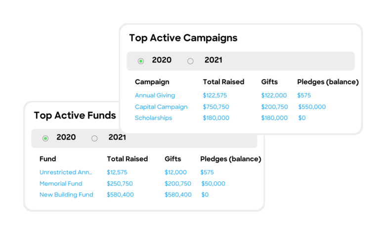 This is an example of the types of data you can access with Little Green Light’s donor database software.