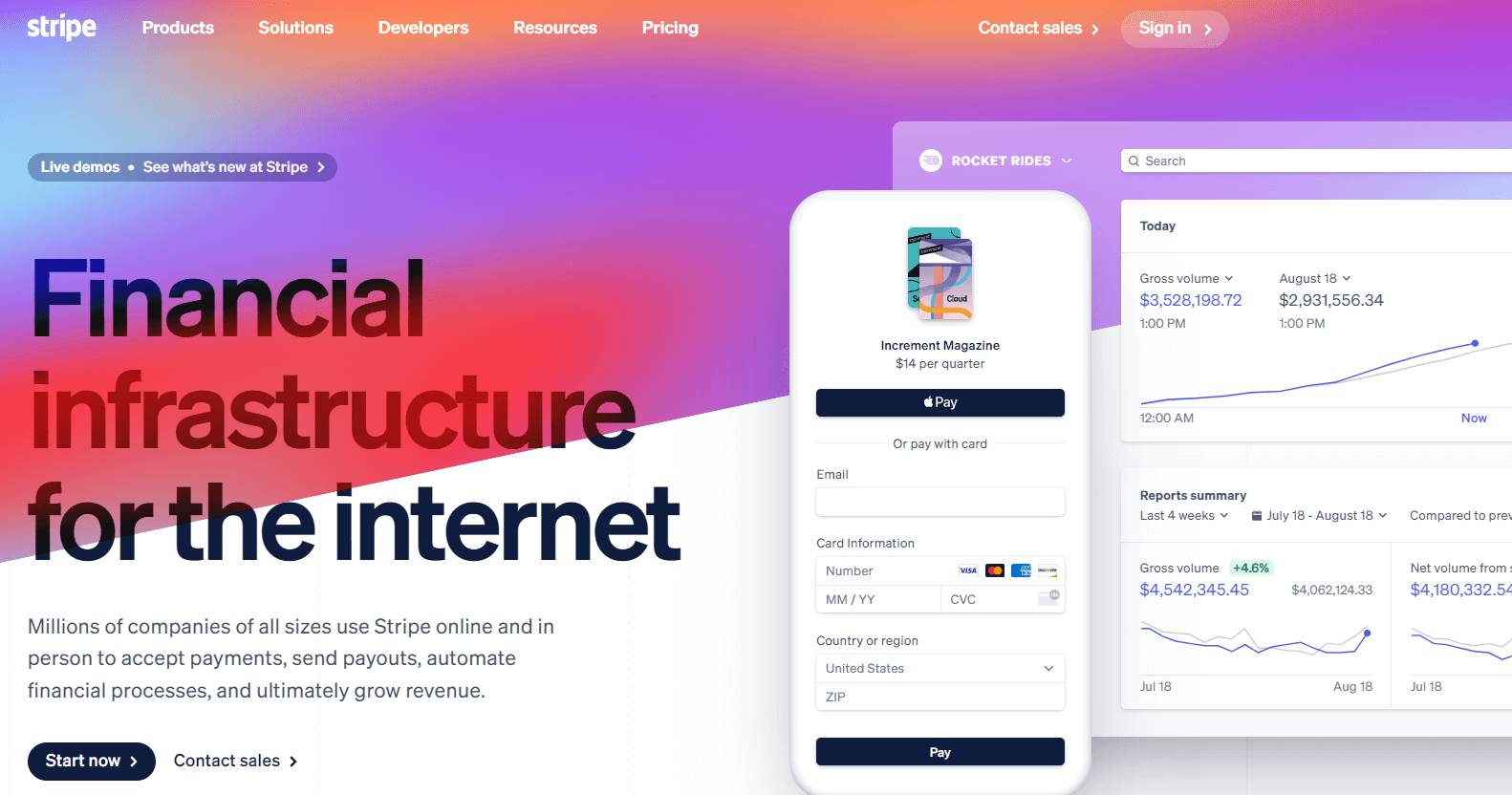 Screenshot of the Stripe homepage, a nonprofit credit card payment processing option